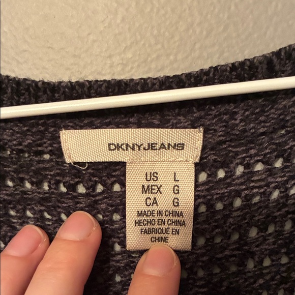 DKNY Dark Grey Knit V-Neck Sweater - Picture 2 of 9